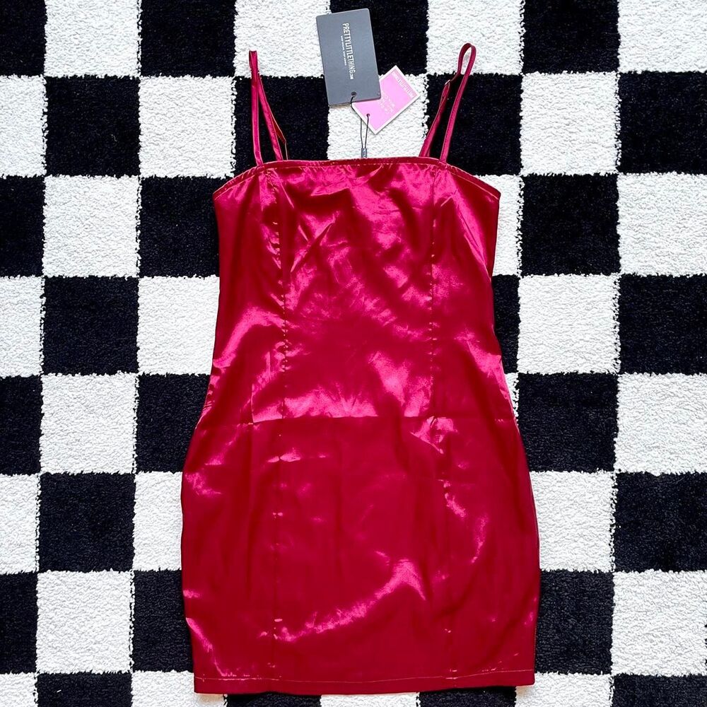 NWT Pretty Little Thing Red Satin Dress 2